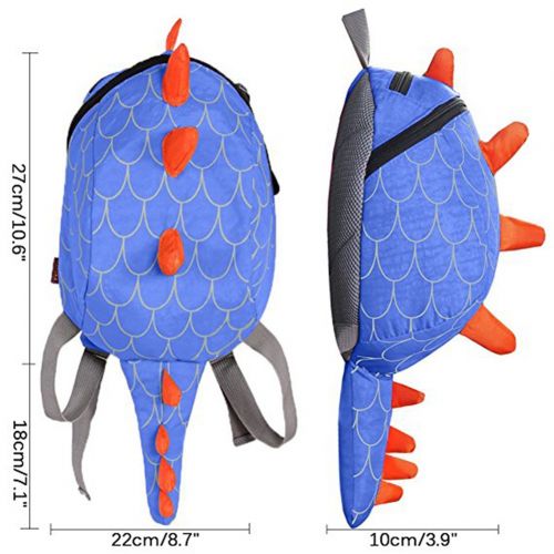  WYSBAOSHU Children Cute Cartoon Backpack Bag Anti Lost Bag Dinosaur Shape (Blue)