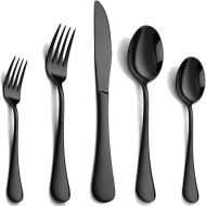 Black Silverware Set, 30-Piece Stainless Steel Flatware Set for 6, Cutlery Utensils Set Include Knives/Forks/Spoons Service for 6, Mirror Polished and Dishwasher Safe