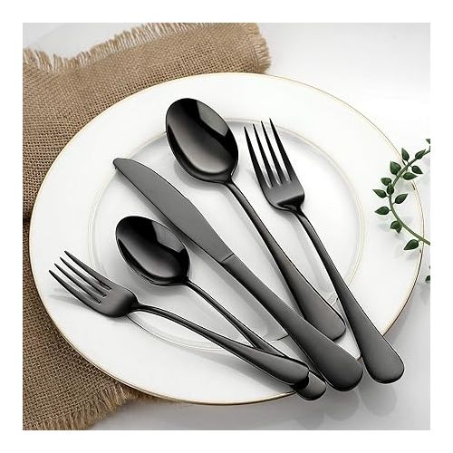  Black Silverware Set 20 Piece, Stainless Steel Flatware Set for 4, Cutlery Utensils Set Include Knives/Forks/Spoons Service for 4, Mirror Polished and Dishwasher Safe