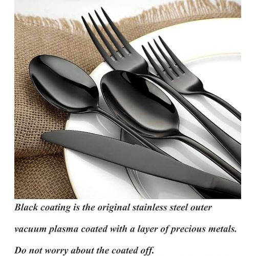  Black Silverware Set 20 Piece, Stainless Steel Flatware Set for 4, Cutlery Utensils Set Include Knives/Forks/Spoons Service for 4, Mirror Polished and Dishwasher Safe