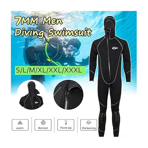  Wetsuits Men's Ultra Stretch 7Mm Neoprene Wetsuit, Winter Warm Front Zip Full Body Diving Suit for Snorkeling Scuba Diving Swimming Surfing