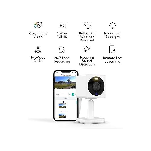  WYZE Cam OG 1080p HD Wi-Fi Security Camera - Indoor/Outdoor, Color Night Vision, Spotlight, 2-Way Audio, Cloud & Local Storage- Ideal for Home Security, Baby, Pet Monitoring Alexa Google Assistant