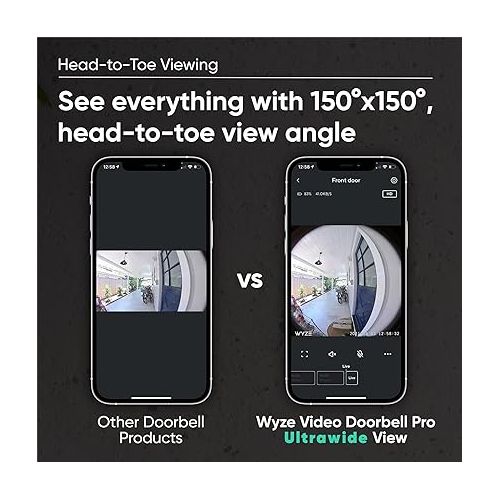  Wyze Wireless Video Doorbell Pro (Chime Included), 1440 HD Video, 1:1 Aspect Ratio: 1:1 Head-to-Toe View, 2-Way Audio, Night Vision