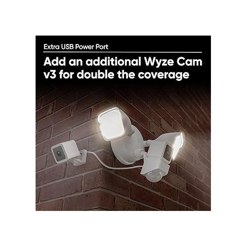  Wyze Cam Floodlight with 2600 Lumen LEDs, Wired 1080p HD IP65 Outdoor Smart Security Camera, Color Night Vision, 270-Degree Customizable Motion Detection, 105dB Siren, and Two-Way Audio
