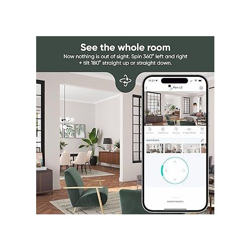  WYZE Cam Pan v3 Indoor/Outdoor IP65-Rated 1080p Pan/Tilt/Zoom Wi-Fi Smart Home Security Camera with Motion Tracking for Baby & Pet, Color Night Vision, 2-Way Audio, Works with Alexa & Google, Black