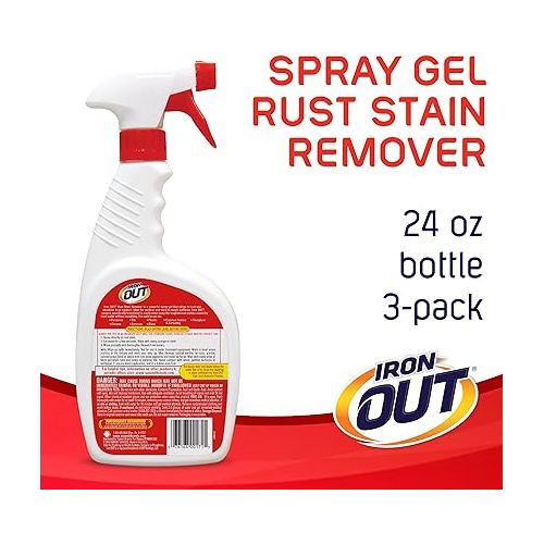  IRON OUT Rust Stain Remover Spray Gel, Remove Rust Stains in Bathrooms, Kitchens, Laundry, and Outdoors, 24 Ounces, 3-Pack