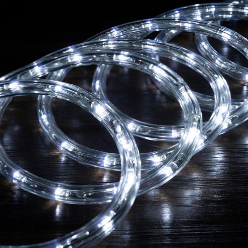  WYZworks 100 feet Cool White 3/8 LED Rope Lights | UL & ETL Certified IP65 Water Resistant Flexible 2 Wire Accent Holiday Christmas Party Decoration Indoor/Outdoor Lighting