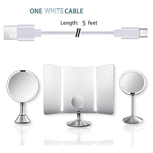  Wall Charger USB Charging Cable Cord Fit for Simplehuman 5 inch & 8 inch Round Sensor Makeup Mirror, Bestope Makeup Mirror,Amiro,Deweisn Makeup Mirror & More Rechargeable Makeup Mirror