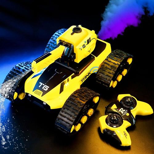  WZRYBHSD Off-Road RC Tank for Kids and Adults,4WD Remote Control Car with Light Smoke Shooting Effect,Rechargeable All Terrains Electric Vehicle Drift Truck Vehicle Child Boy Toy C