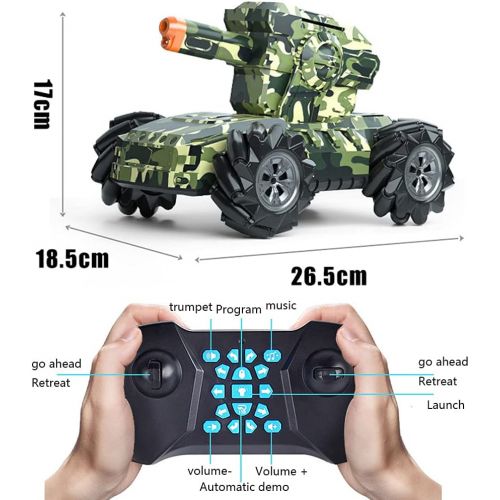  WZRYBHSD Childrens Remote Control Car,RC Battle Tank Launch Water Bullets Off-Road RC Tank All Terrains Military Truck Vehicle Electric Car Toy Gift for 4 5 6 7 8-12 Year Old Kids