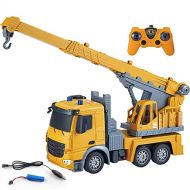 WZRYBHSD Construction RC Crane Truck for Kids-Remote Control Construction Trucks Toy 2.4GHz Remote Control Crane RC Truck, Bright LEDs, RC Car Vehicle Toy for 8-15 Years Old Boys K