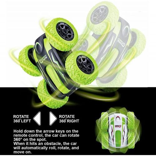  WZRYBHSD Childrens 2.4Ghz Remote Control Car Double-Sided Tumbling Stunt Car 360° Rotation Drift Racing Recharge RC Vehicle with Light for Boys Kids Christmas Birthday Gift