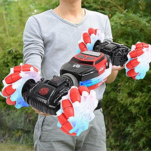  WZRYBHSD 4WD Off-Road Remote Control Car Gesture Induction RC Stunt Car 360° Double Side Flips Rock Crawler Charging Deformation Climbing Vehicle with Lights Toy Birthday Xmas Pres