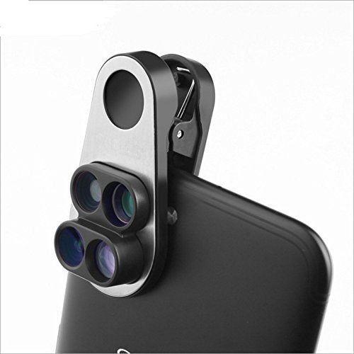  WZYJKC Dual Camera Wide-angle Macro Fish Eyes Telephoto Universal Clip Four-in-one Phone Special Effects Camera Lens for Smart Phone