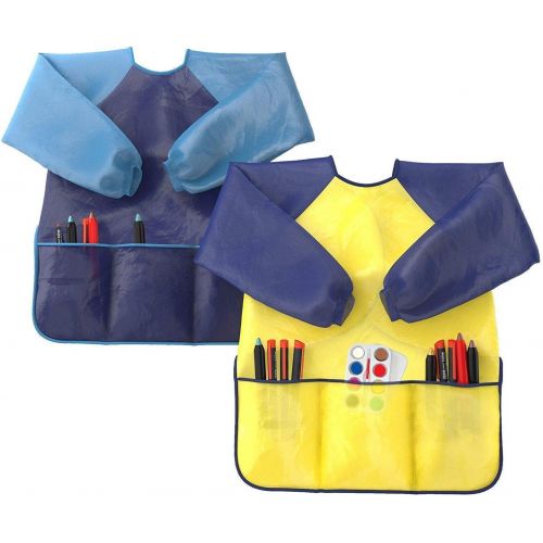  [아마존베스트]Kids Art Smocks Pack of 2 - Children Artist Painting Aprons Waterproof and Long Sleeve with 3 Roomy Pockets for Boys and Girls Age 2-6 Years Old