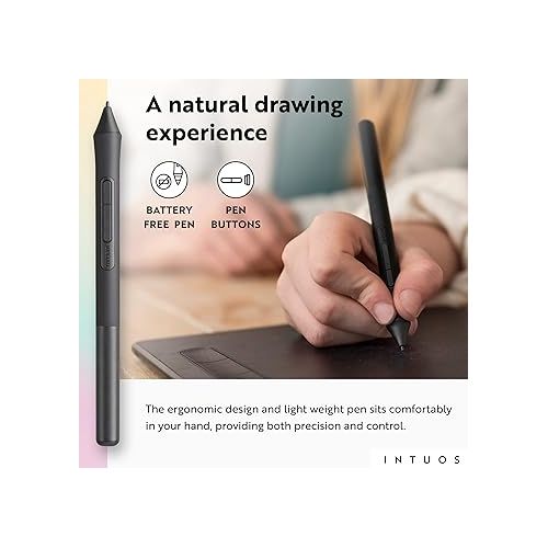  Wacom Intuos Small Graphics Drawing Tablet, includes Training & Software; 4 Customizable ExpressKeys Compatible With Chromebook Mac Android & Windows, photo/video editing, design & education,Black