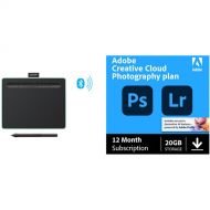 Wacom Intuos Bluetooth Creative Pen Tablet & Adobe Creative Cloud Photography Plan Kit (Small, Pistachio Green, 12-Month Subscription)