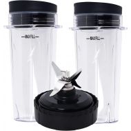Wadoy Replacement Parts Compatible with Nutri Ninja, Blender Blade Assembly and 2 Pack Single Serve 16-Ounce Cup Set for BL770 BL780 BL660 Professional Blender