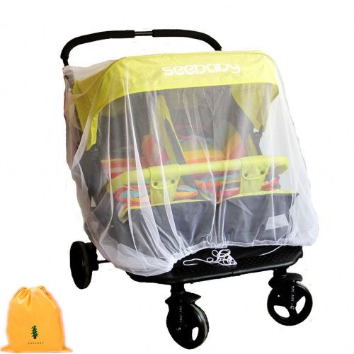  Wafern Mosquito Net for Baby Double Strollers,Carriers, Cradles, Car Seats,Universal Size, Insect Bug Netting Buggy Cover,Twin/Tandem Stroller Cover, White, Weather Protection