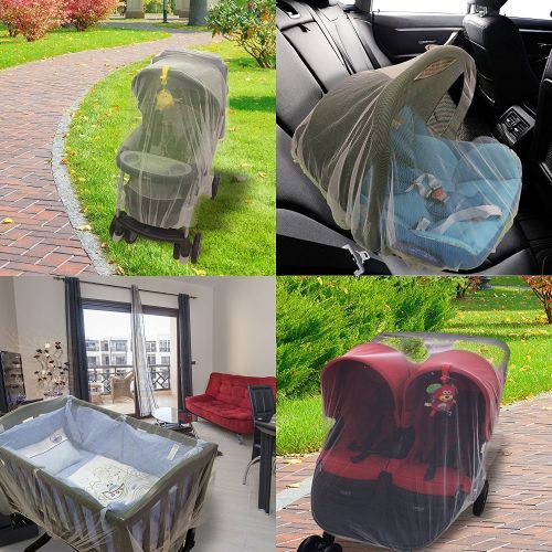 Wafern Mosquito Net for Baby Double Strollers,Carriers, Cradles, Car Seats,Universal Size, Insect Bug Netting Buggy Cover,Twin/Tandem Stroller Cover, White, Weather Protection