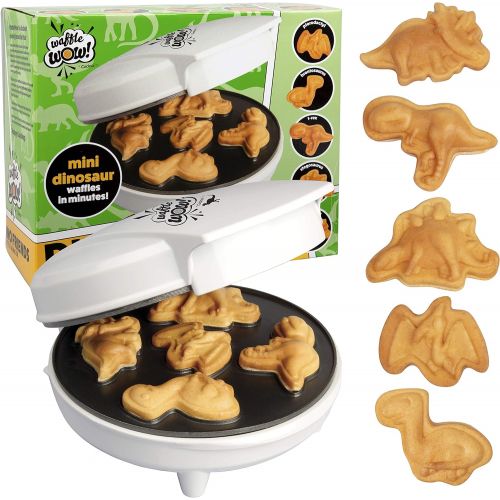  [아마존베스트]CucinaPro Dinosaur Mini Waffle Maker- Make Breakfast Fun and Cool for Kids and Adults with Novelty Pancakes- 5 Different Shaped Dinos in Minutes - Electric Non-Stick Waffler Iron