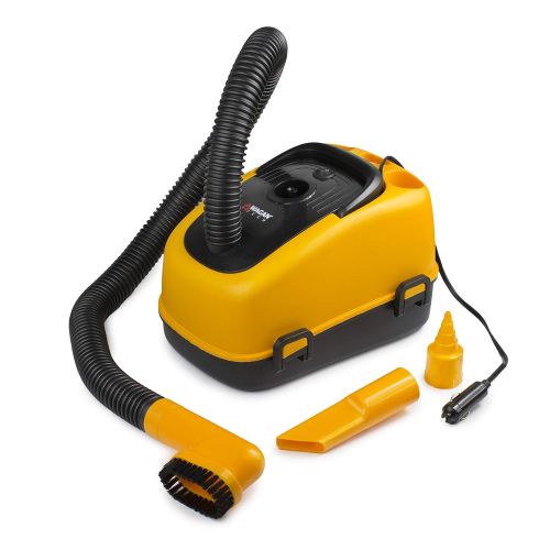  Wagan Yellow, Black EL7205 12V Wet/Dry Auto Vacuum Cleaner for Vehicles with 40-inch Flexible Hose and 3 Nozzles, Inflate Function for Pool Toys, Air Mattress