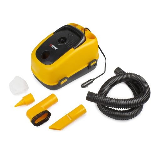  Wagan Yellow, Black EL7205 12V Wet/Dry Auto Vacuum Cleaner for Vehicles with 40-inch Flexible Hose and 3 Nozzles, Inflate Function for Pool Toys, Air Mattress