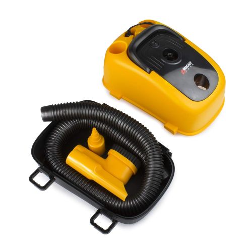  Wagan Yellow, Black EL7205 12V Wet/Dry Auto Vacuum Cleaner for Vehicles with 40-inch Flexible Hose and 3 Nozzles, Inflate Function for Pool Toys, Air Mattress