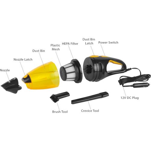  Wagan EL7207 Black/Yellow 120W Cyclonic Action 12V Powerful Auto Vacuum with Carry Bag