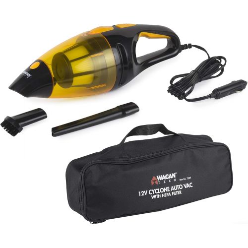  Wagan EL7207 Black/Yellow 120W Cyclonic Action 12V Powerful Auto Vacuum with Carry Bag