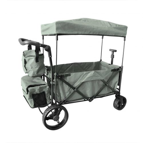  Wagon Buddy GREY OUTDOOR PUSH FOLDABLE WAGON CANOPY UTILITY TRAVEL CART WIDE TIRES BRAKE