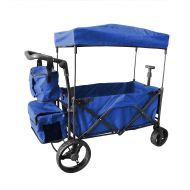 Wagon Buddy BLUE OUTDOOR PUSH FOLDABLE WAGON CANOPY UTILITY TRAVEL CART WIDE TIRES BRAKE