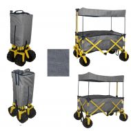 WagonBuddy COMPACT FOLDED JUMBO WHEEL GREY FOLDING WAGON ALL PURPOSE GARDEN UTILITY BEACH SHOPPING TRAVEL CART OUTDOOR SPORT COLLAPSIBLE WITH CANOPY COVER GRAY - EASY SETUP NO TOOL NECESSARY