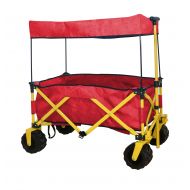 WagonBuddy Compact Folded Jumbo Wheel RED Folding Wagon All Purpose Garden Utility Beach Shopping Travel CART Outdoor Sport Collapsible with Canopy Cover - Easy Setup NO Tool Neces