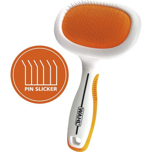 WAHL Premium Large Pet Slicker Brush with Ergronomic Rubber Grips for Comfortable Brushing of Dogs and Cats - Model 858407,Orange/White