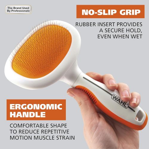  WAHL Premium Large Pet Slicker Brush with Ergronomic Rubber Grips for Comfortable Brushing of Dogs and Cats - Model 858407,Orange/White
