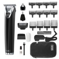 Wahl Clipper Stainless Steel Lithium Ion Plus Beard Trimmer Kit Brushed No.9864SS Cordless Rechargeable Mens Grooming Kit for Haircuts and Beard Trimming
