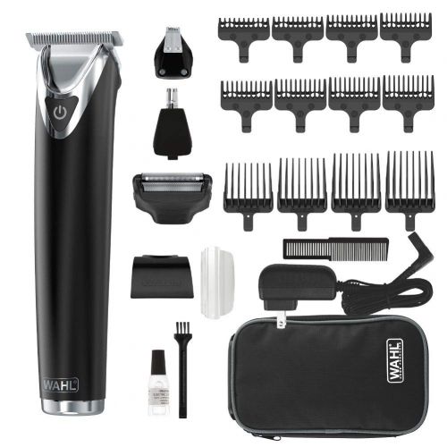  Wahl Clipper Stainless Steel Lithium Ion Plus Beard Trimmer Kit Brushed No.9864SS Cordless Rechargeable Mens Grooming Kit for Haircuts and Beard Trimming