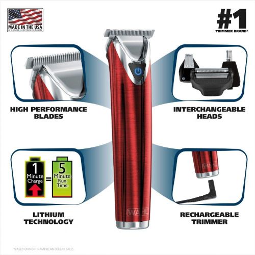  Wahl Clipper Stainless Steel Lithium Ion Plus Beard Trimmer Kit Brushed No.9864SS Cordless Rechargeable Mens Grooming Kit for Haircuts and Beard Trimming