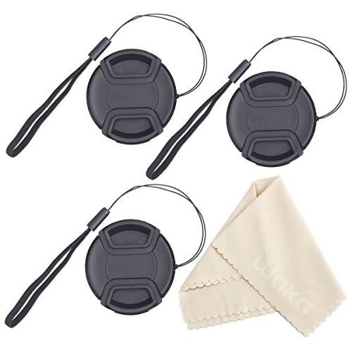  [아마존베스트]Waka Unique Design Lens Cap Bundle, 3 Pcs 52mm Center Pinch Lens Cap and Cap Keeper Leash for Canon Nikon Sony DSLR Camera + Microfiber Cleaning Cloth