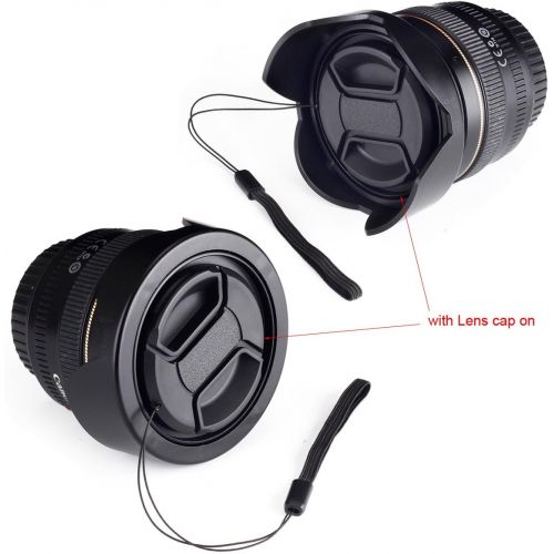  [아마존베스트]Waka 55mm Reversible Tulip Flower Lens Hood Set, Unique Design Camera Lens Hood for Canon Nikon Sony DSLR + Center Pinch Lens Cap with Cap Keeper Leash + Microfiber Cleaning Cloth