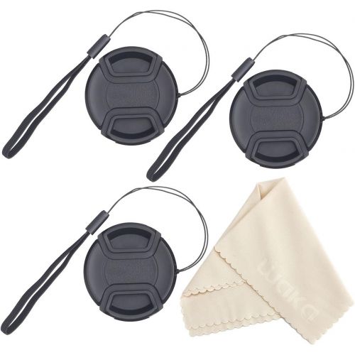  waka Unique Design Lens Cap Bundle, 3 Pcs 49mm Center Pinch Lens Cap and Cap Keeper Leash for Canon Nikon Sony DSLR Camera + Microfiber Cleaning Cloth