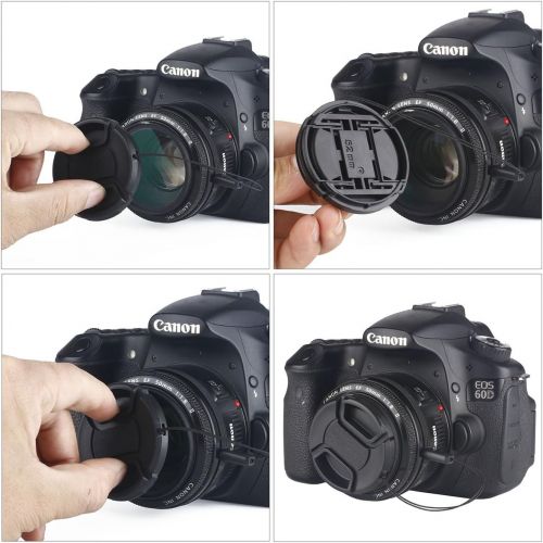 waka Unique Design Lens Cap Bundle, 3 Pcs 77mm Center Pinch Lens Cap and Cap Keeper Leash for Canon Nikon Sony DSLR Camera + Microfiber Cleaning Cloth