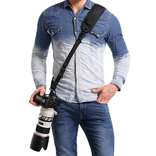  waka Rapid Camera Neck Strap with Quick Release and Safety Tether, Adjustable Camera Shoulder Sling Strap for Nikon Canon Sony Olympus DSLR Camera - Black