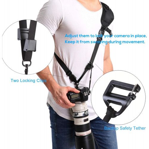  waka Camera Neck Strap with Quick Release, Safety Tether and Underarm Strap, Adjustable Camera Shoulder Sling Strap for Nikon Canon Sony Fuji DSLR Camera, Black