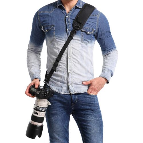  waka Rapid Camera Neck Strap with Quick Release and Safety Tether, Adjustable Camera Shoulder Sling Strap for Nikon Canon Sony Olympus DSLR Camera - Black