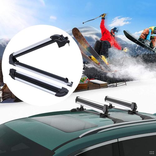  Wakauto Aluminum Universal Car Rack Carrier Ski Roof Racks Snowboard Racks Carrier Ski Board Roof Carrier Fit Most Vehicles Equipped Crossbar