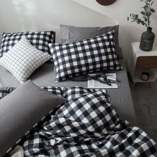  Wake Lattice Print Duvet Cover Sets Full Queen Black and White Grid Reversible Bedding Set for Kids Teens 100% Cotton Children Duvet Comforter Cover Set Luxury Bedding Cover Sets(Black