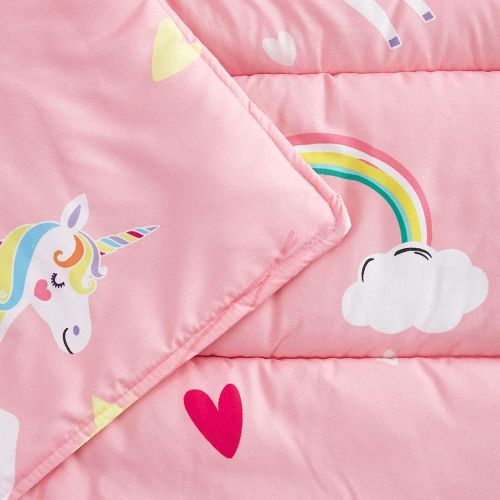  Wake In Cloud - Unicorn Nap Mat, with Removable Pillow for Kids Toddler Boys Girls Daycare Preschool Kindergarten Sleeping Bag, White Unicorns Printed on Pink, 100% Microfiber