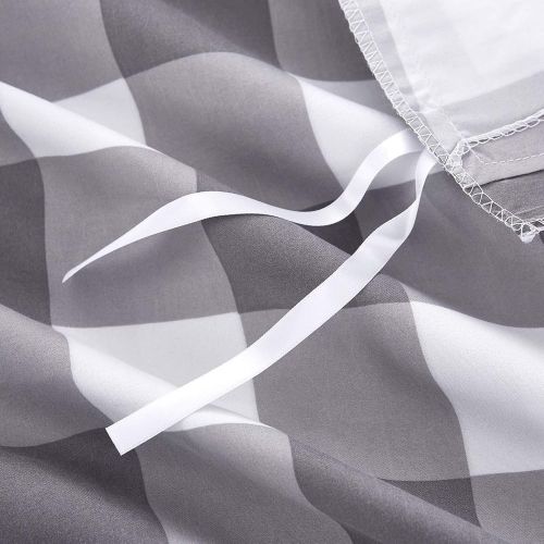  [아마존베스트]Wake In Cloud - Gray Plaid Duvet Cover Set, Buffalo Check Gingham Geometric Checker Pattern Printed in Grey White, Soft Microfiber Bedding (3pcs, Twin Size)
